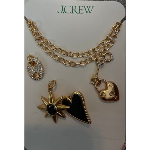 J. Crew Heart Charm Necklace Classic Hearts Pearls, Crystals Cute NWT - Picture 2 of 2